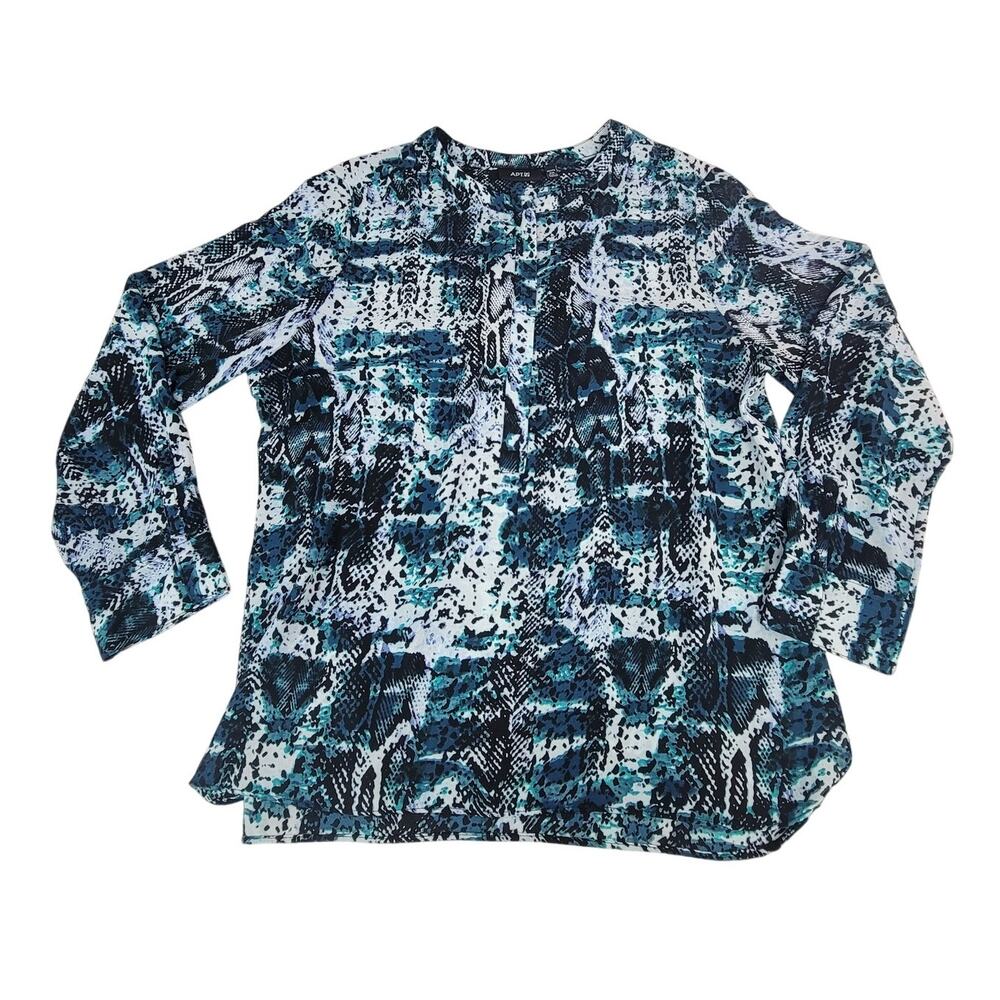 Apt 9 PXL Blue Black Abstract Zip Front Long Sleeve Top XL NWT